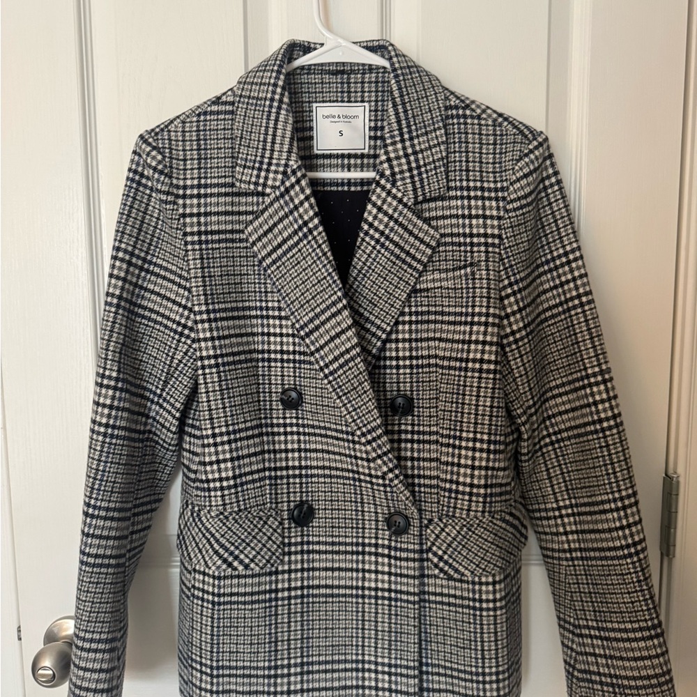 Black, Blue and White Plaid Houndstooth Blazer